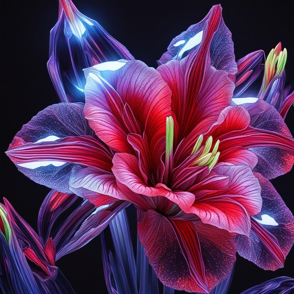 Futuristic Vibranium Amaryllis in Cyberpunk Style