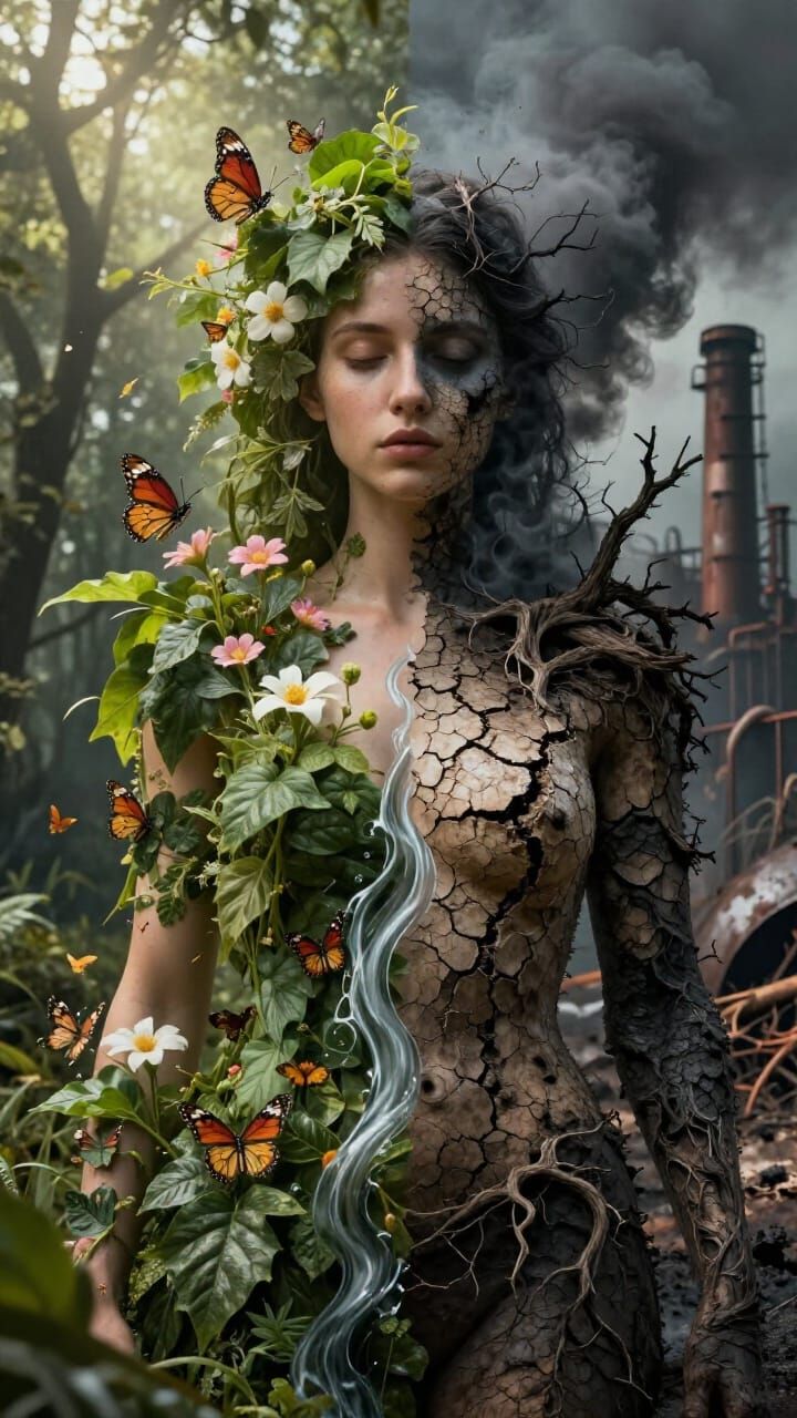 Dual Nature Portrait: Life Meets Industry