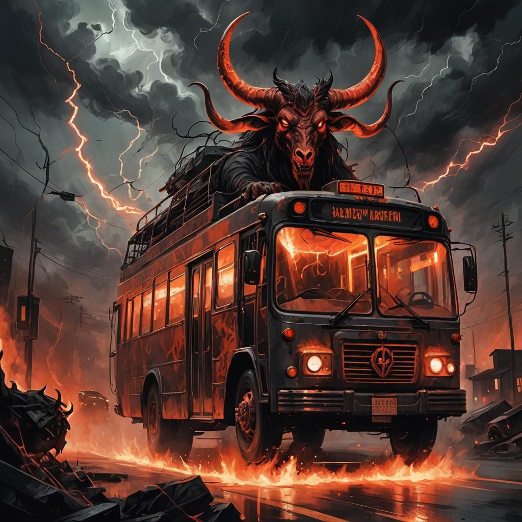 Baphomet Drives Bus of Lost Souls: Dark Concept Art