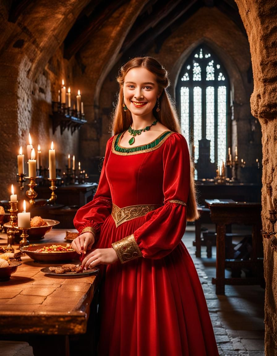 Renaissance Woman in Red Dress Portrait