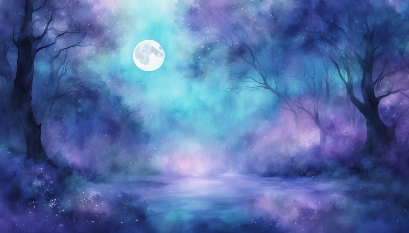 Dreamlike Watercolor of a Mystical Moonlit Forest