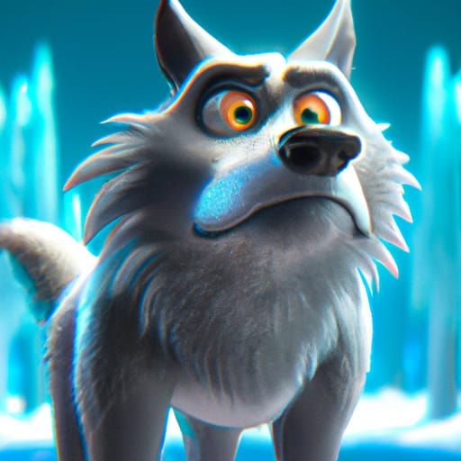 Ice Wolf: Pixar-Style 3D Digital Art