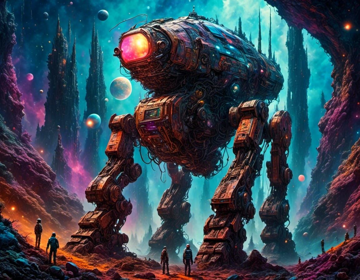 Giant Alien Robot Roaming Sci-Fi Landscape