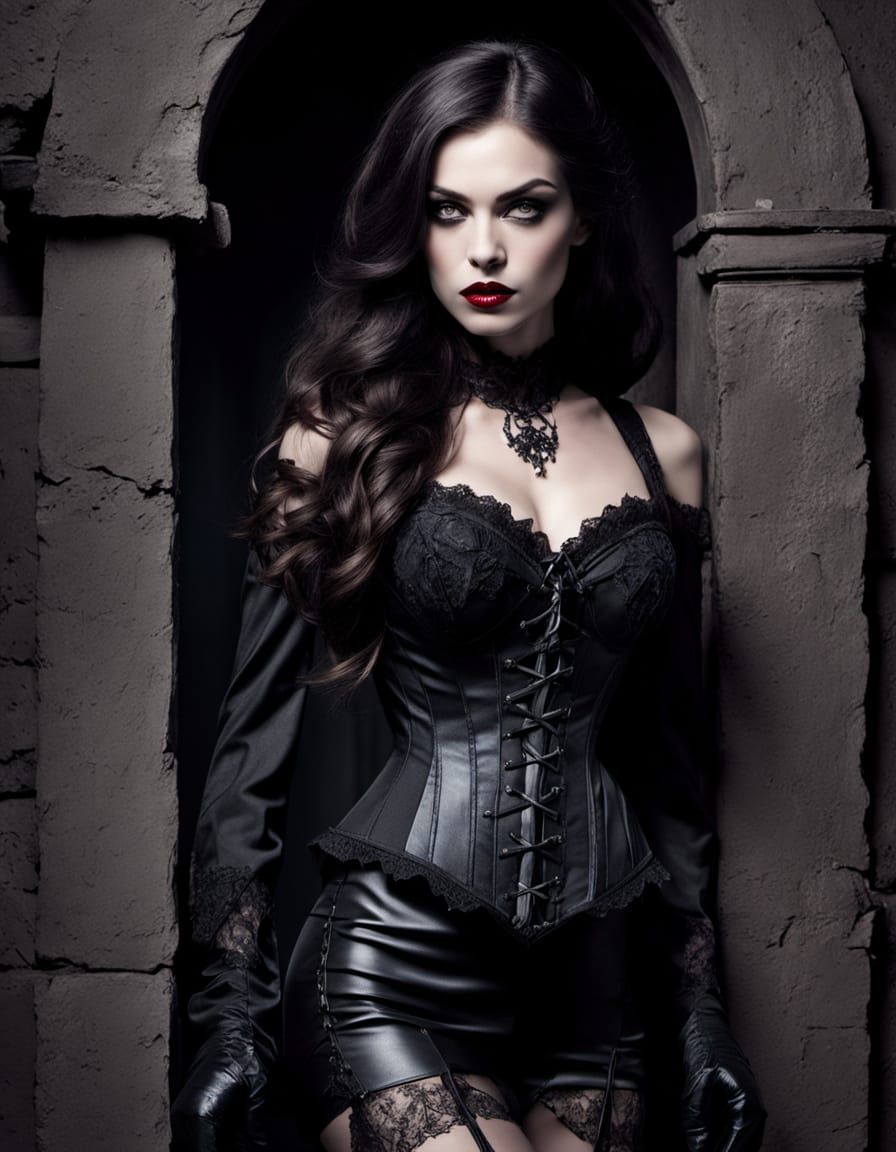 Gothic Witch with Bats in Moonlight