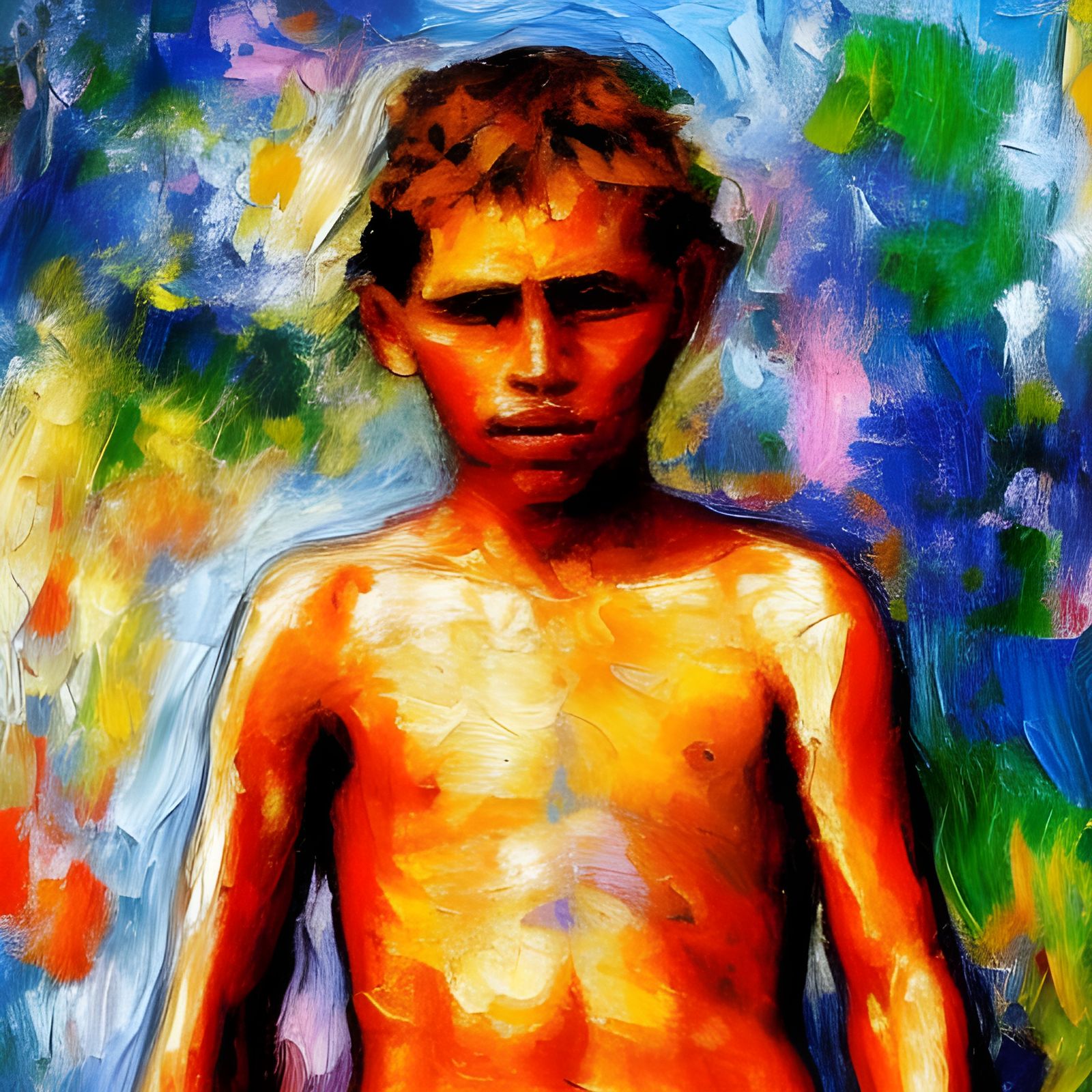Barefoot Boy: Expressionist Oil Painting in Impasto Style