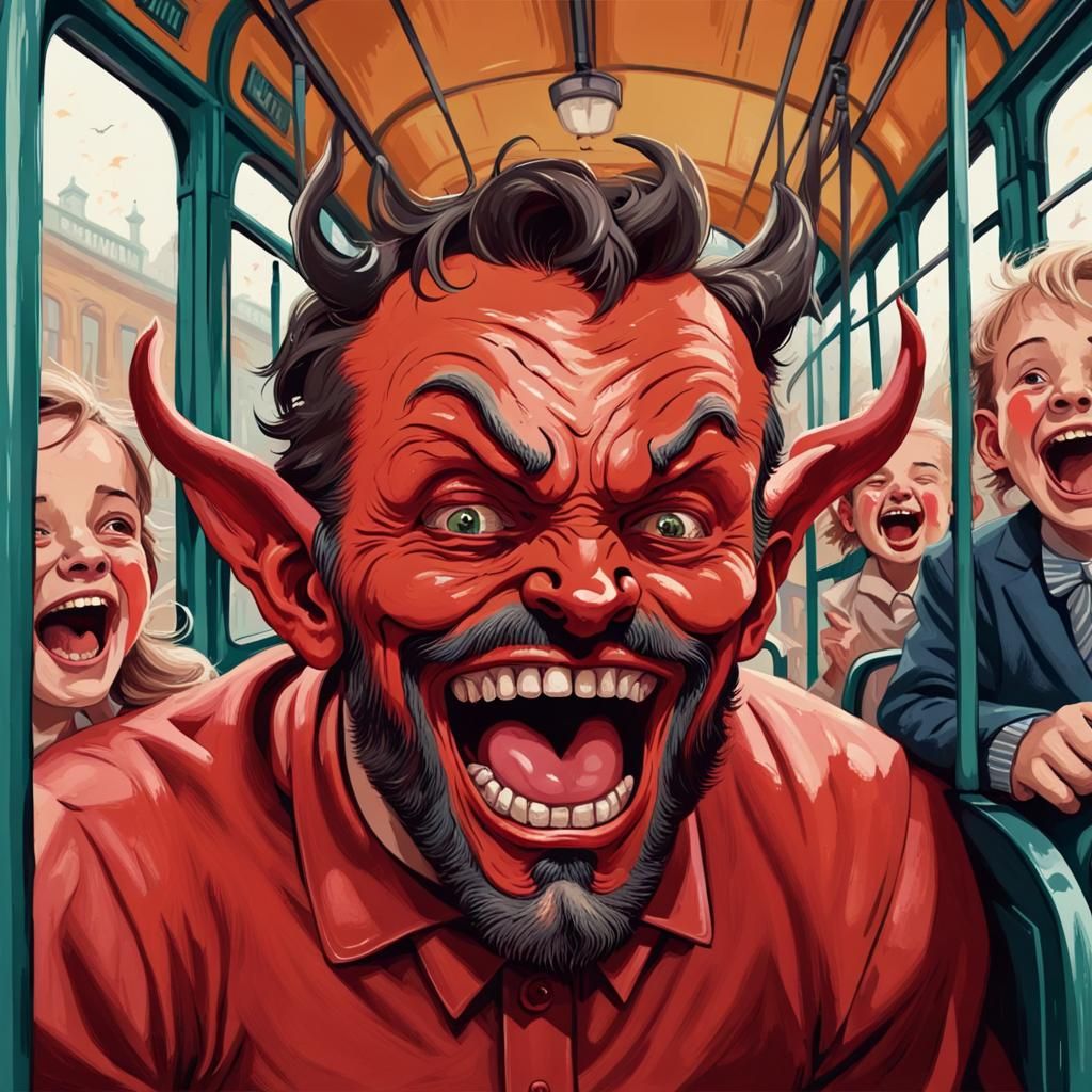 The Devil's Tramcar Mishap: A Humorous Scene
