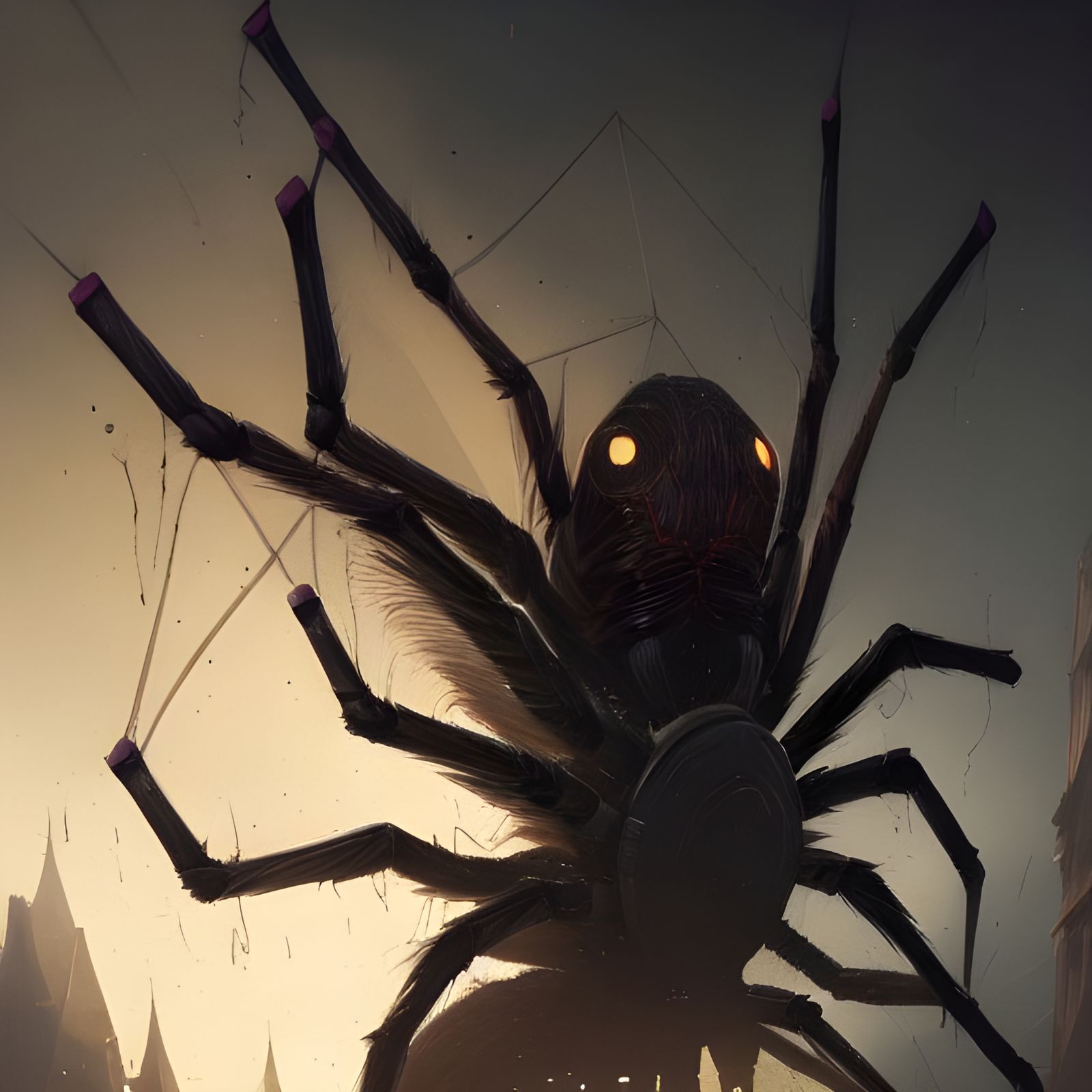 Giant Spider Captures Victim: Dark Fantasy Art