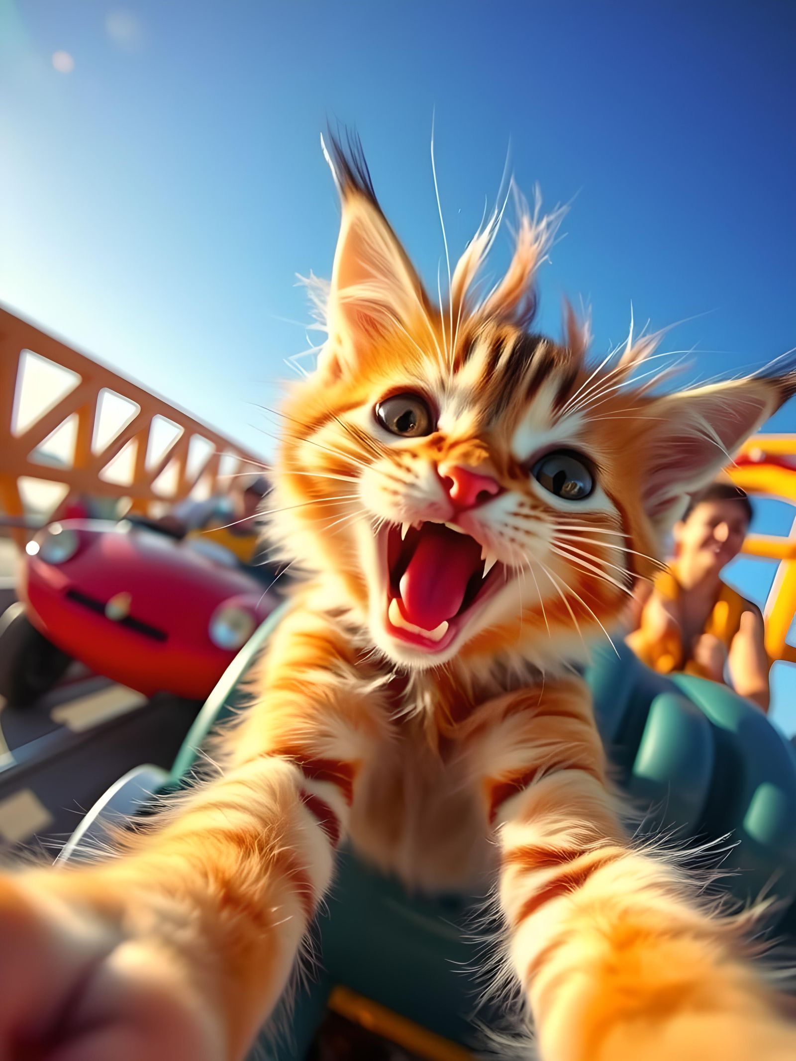 Exhilarated Kitten Captures Roller Coaster Selfie