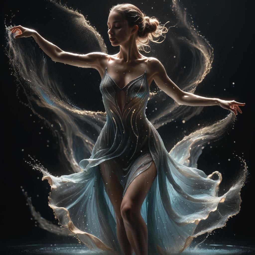 Bioluminescent Water Dancer in Splash Art Style
