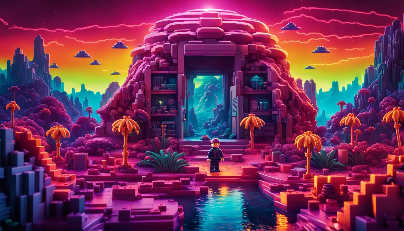 Playmobil Figures on a Neon Alien Planet