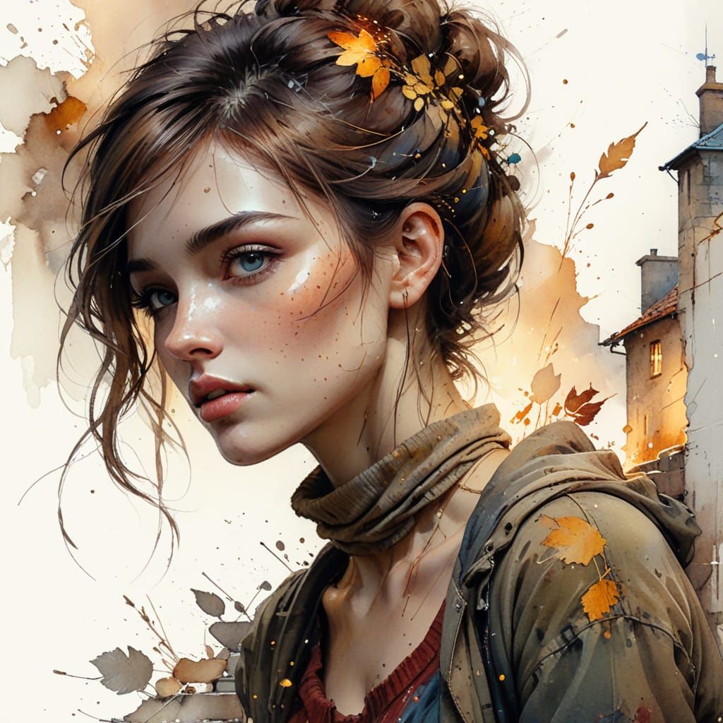 Watercolor Meeting in Golden Light, Haenraets Style