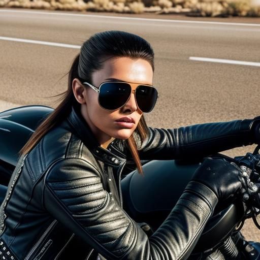 Biker Girl on Desert Highway in Digital Art