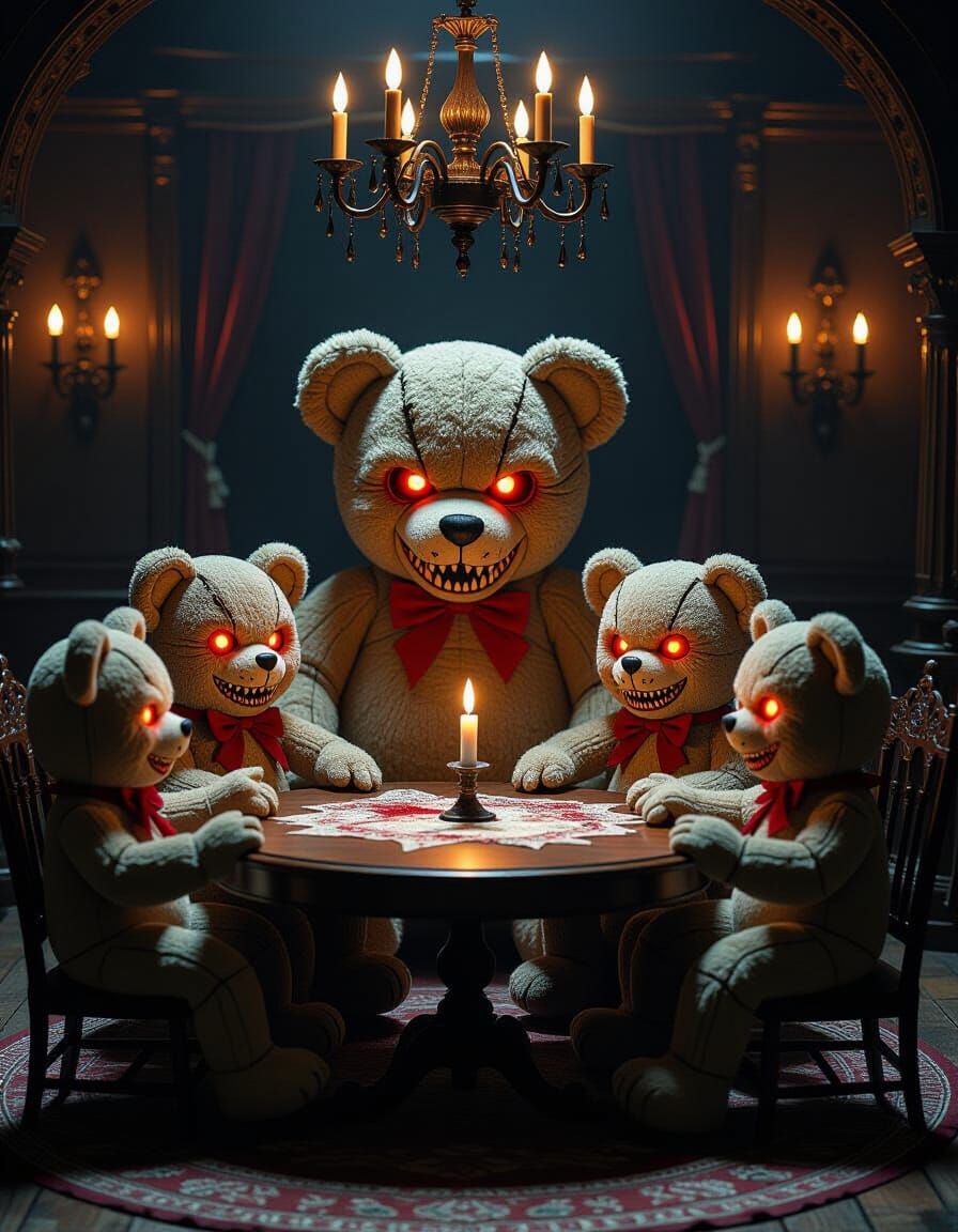 Demonic Stuffed Animals Plotting in Gothic Style