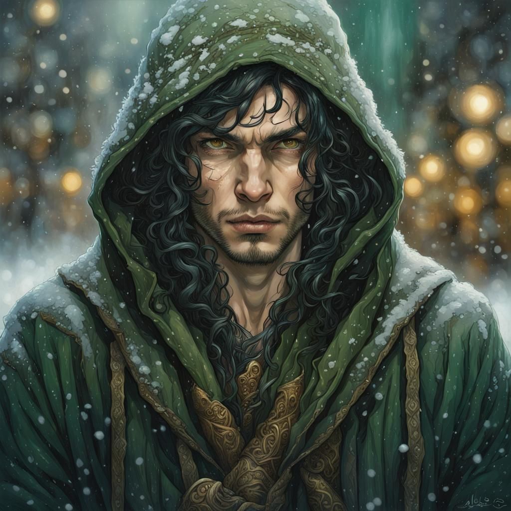 Ornate Portrait of Halfling Rogue in Winter City
