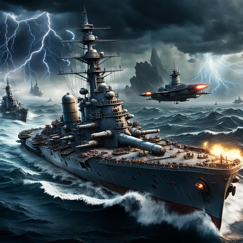 WWII Battleship in Thunderstorm: Game Graphics
