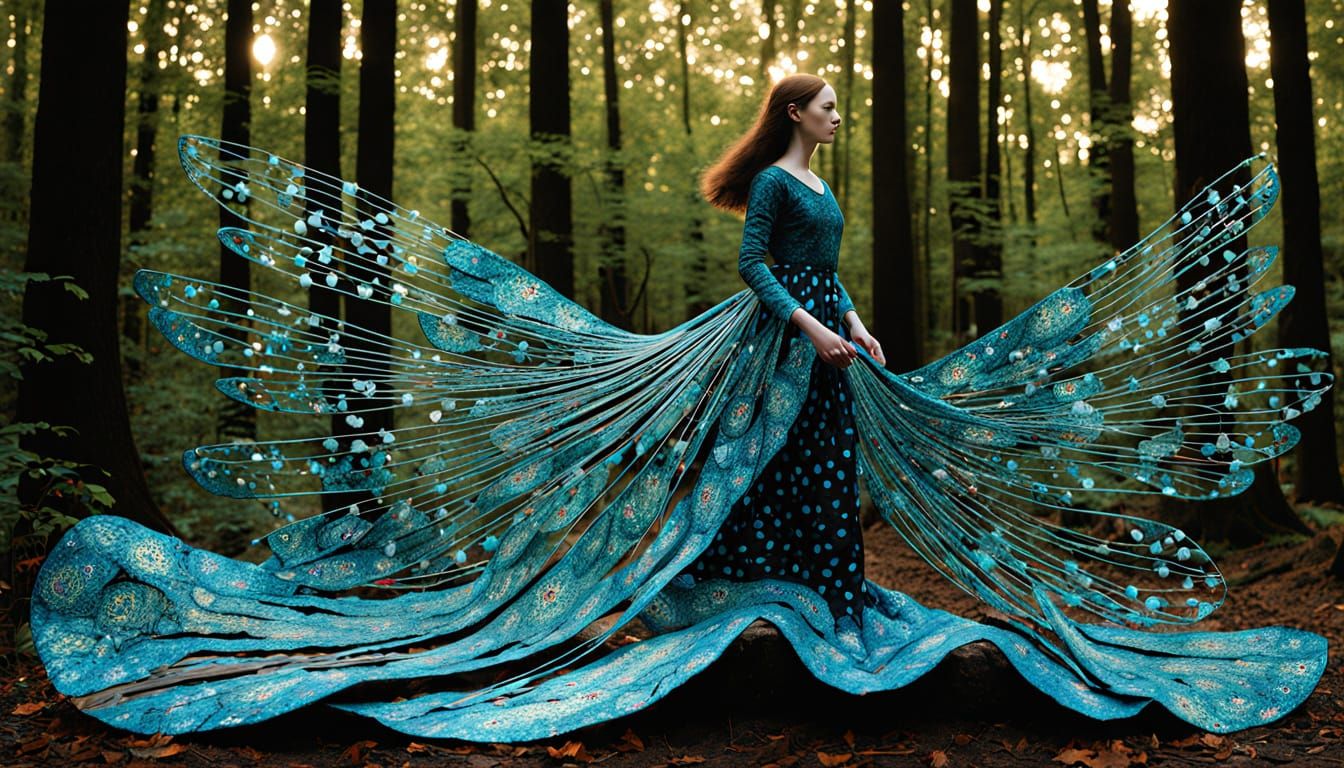Women with Majestic Wings in a Surreal Forest Scene