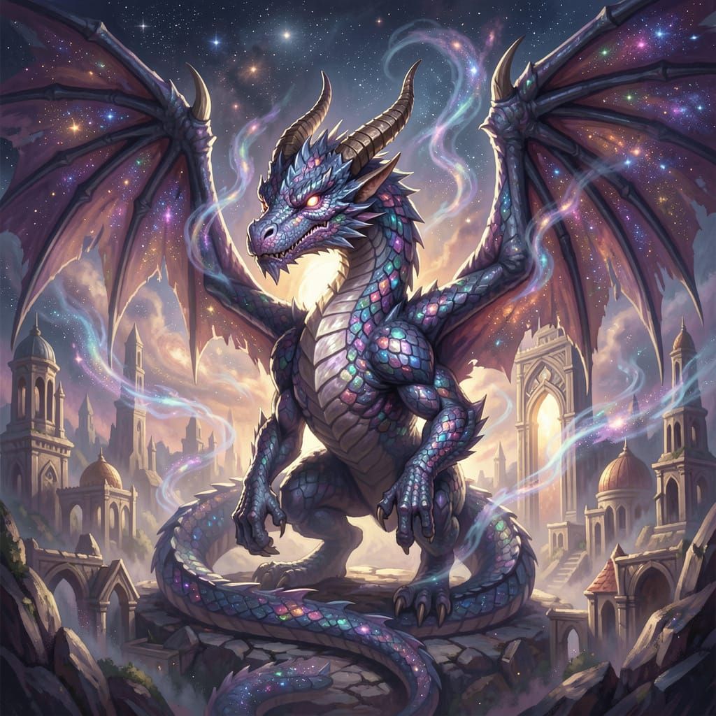 Majestic Star Dragon Guards Cosmic City Gate