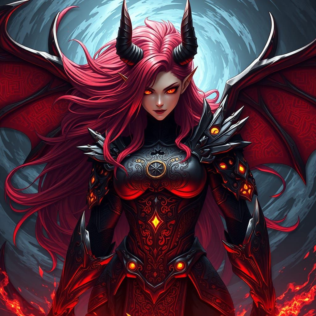Majestic Demon Sorceress in Otherworldly Armor