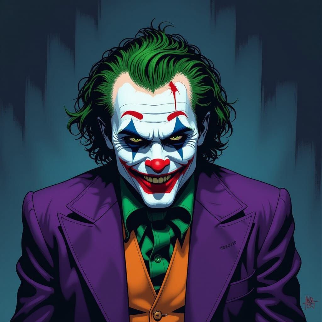 Joker Portrait in Dark Comic Art Style