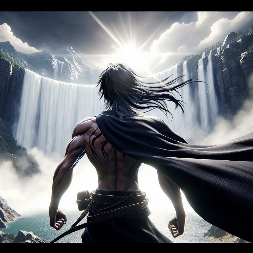 Fantasy RPG Character Portrait with Waterfall Background