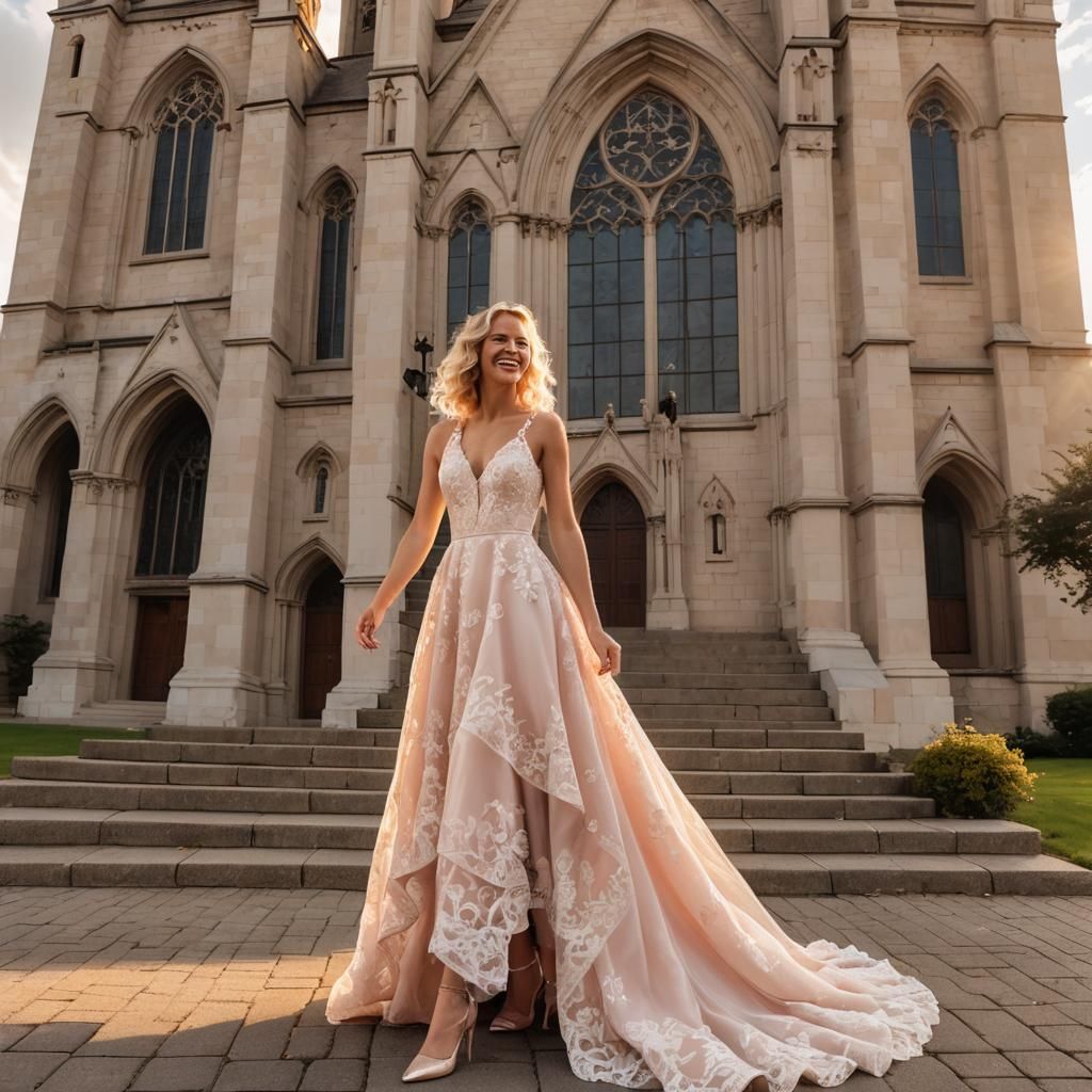 Crossdressing Blonde in Frilly Dress Takes Selfie