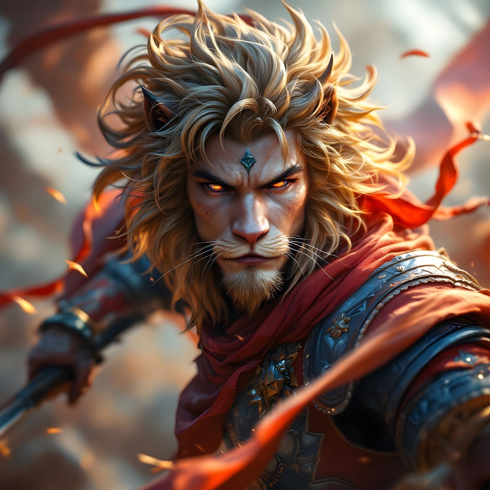 Fantasy Lion Knight in Vibrant Anime Battle