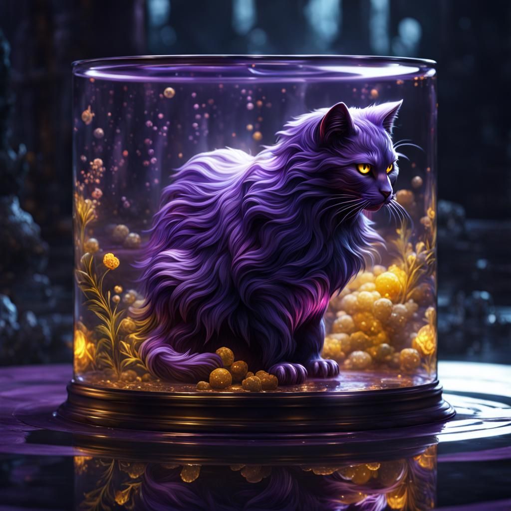 Glass Cat in Water: Dark Fantasy Art