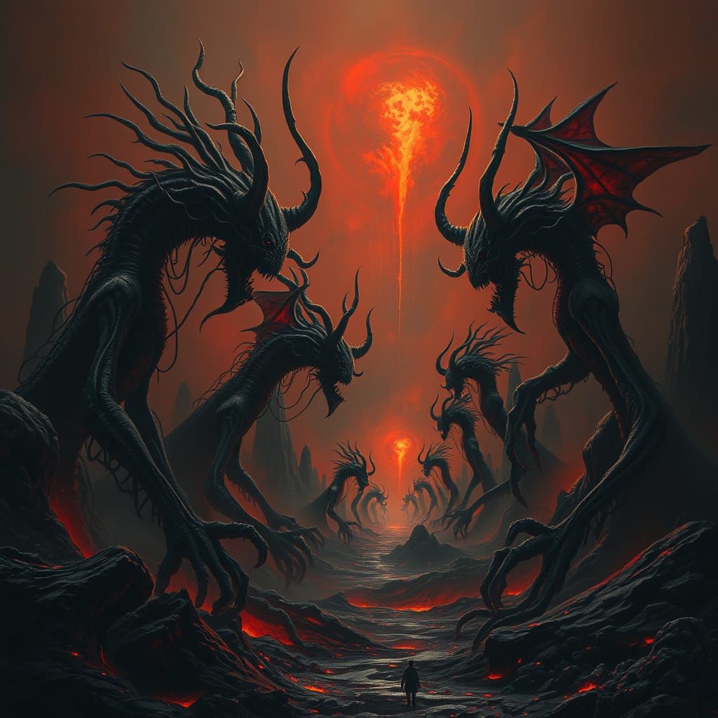 Ominous Hellscape with Nightmarish Creatures in Biomechanica...