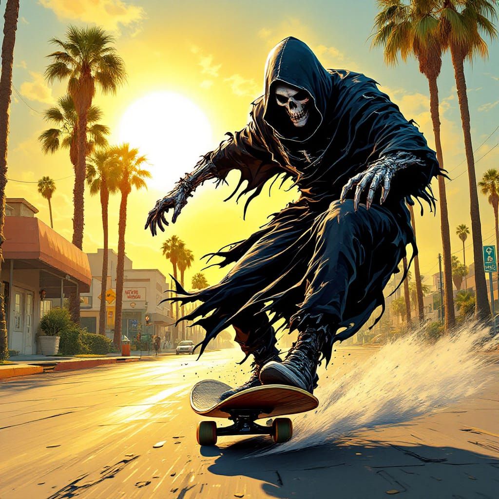 Grim Reaper Skateboarding with Tony Hawk in L.A.