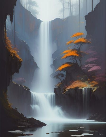 Whimsical Waterfall in Vibrant Colors