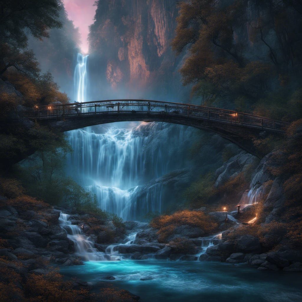 Bioluminescent Waterfall on a Silver Heavenly Bridge