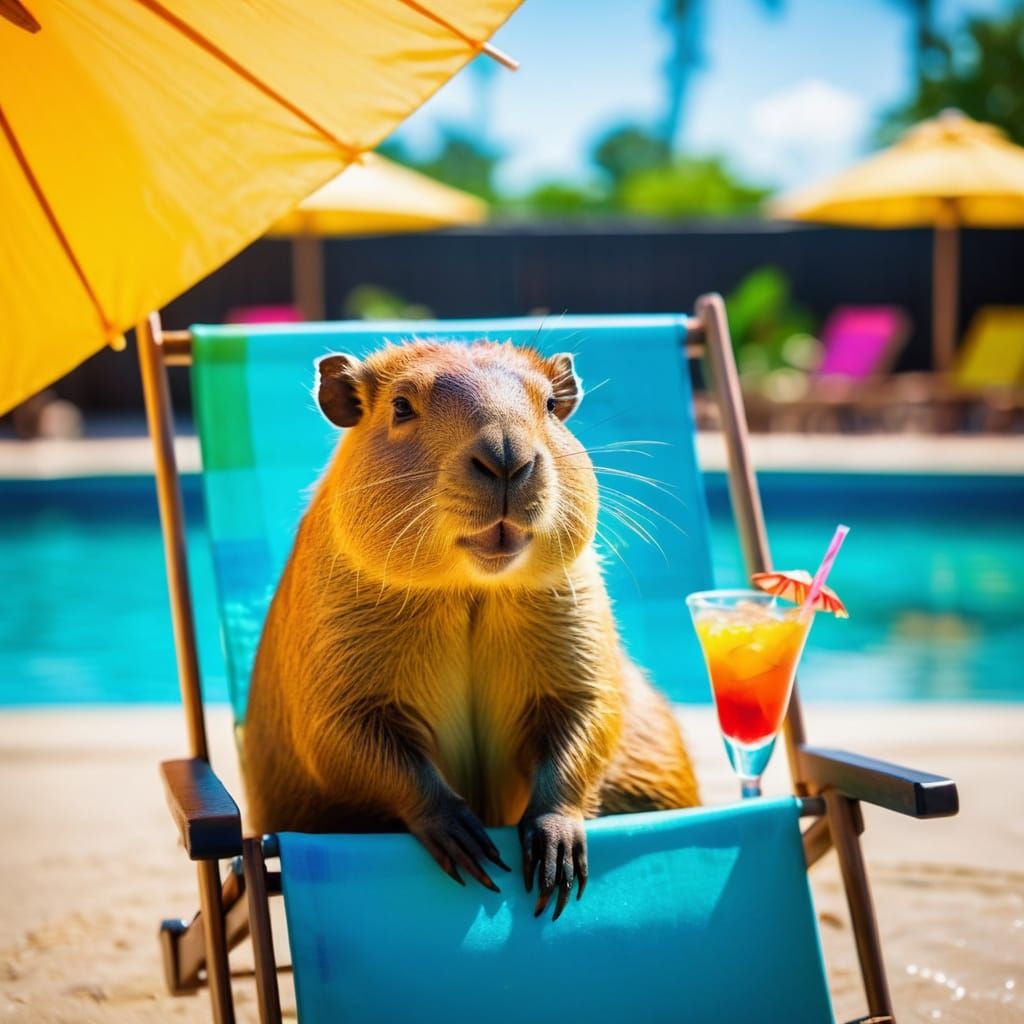 Capybara Cocktail: A Vibrant Poolside Photo