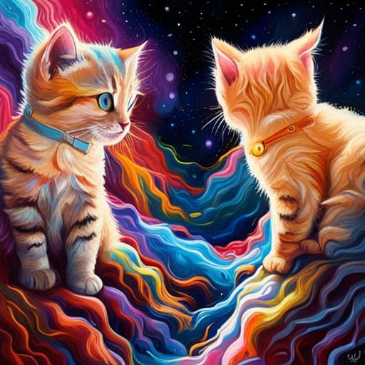 Kittens Admiring Stars in Graffiti Art Style