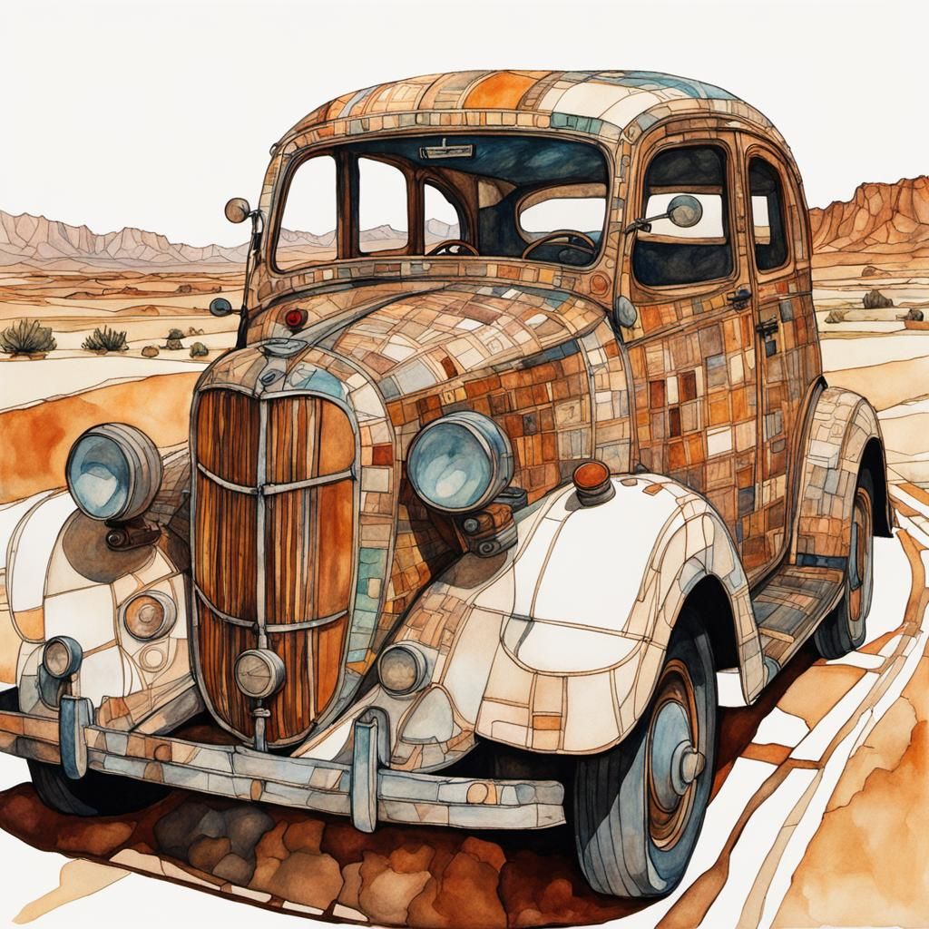 Desert Road Car in Organic Cubist Style