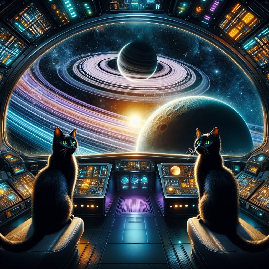 Cats in Spacecraft Cockpit Discover Alien Planet