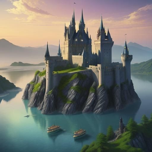 Fantasy Castle Sunset: Surreal Matte Painting