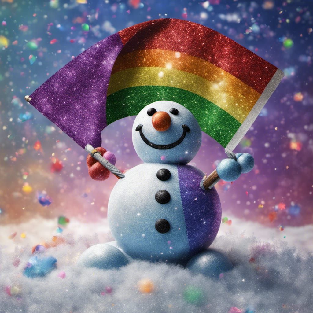 Rainbow Glitter Snowman with Pride Flag