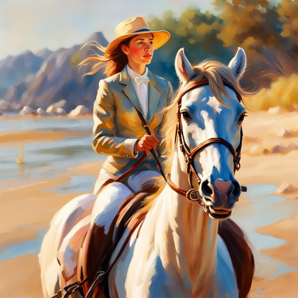 Woman on Horseback: Impressionistic Beach Portrait