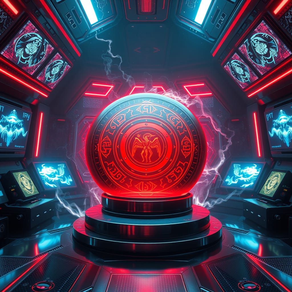 Futuristic Red Button Controls Reality