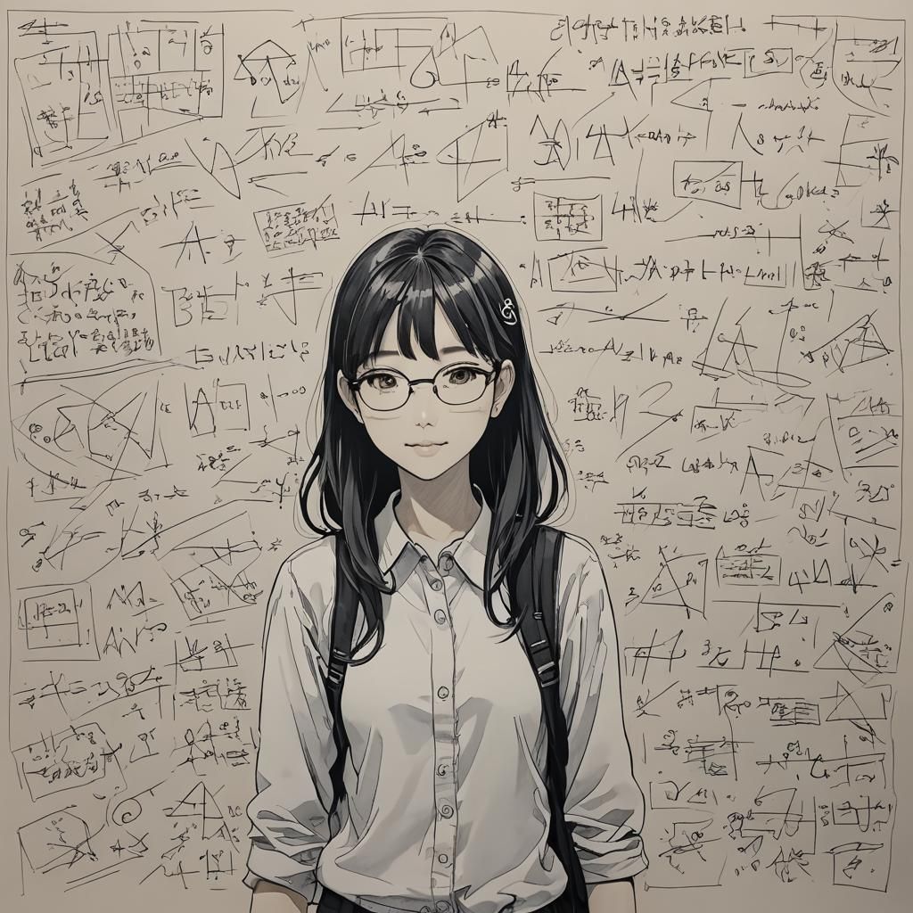 Math Girl Greets Artist AI Cartoon
