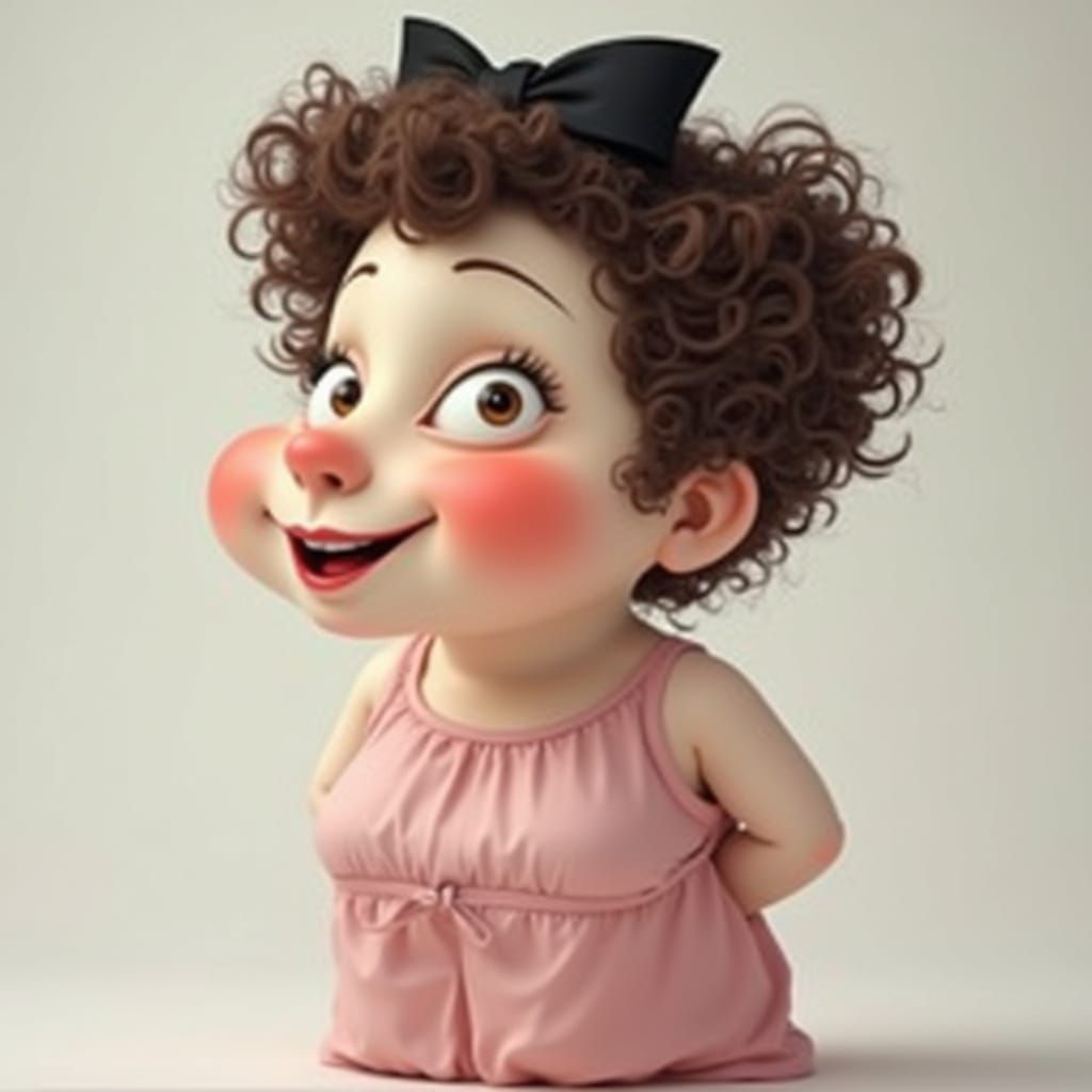 Woman in Whimsical, Hyper-Realistic Style with Soft Pink Out...