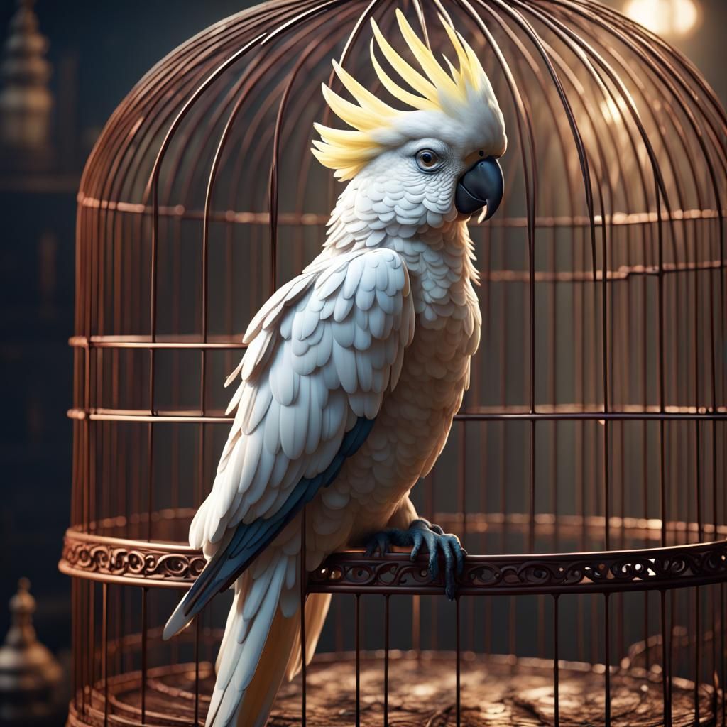 Cockatoo on Bird Cage: Fantasy Concept Art
