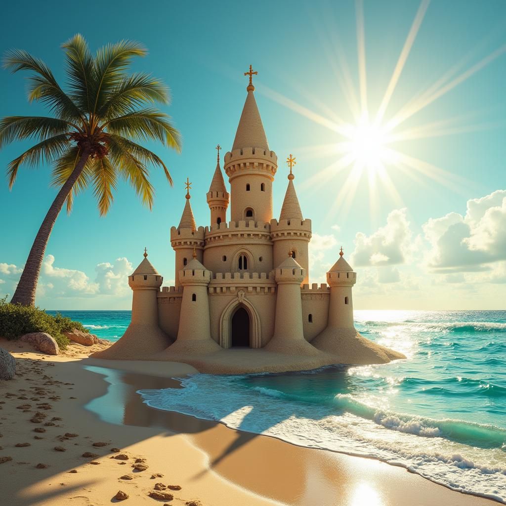 Vibrant Beachside Castle in Tropical Paradise