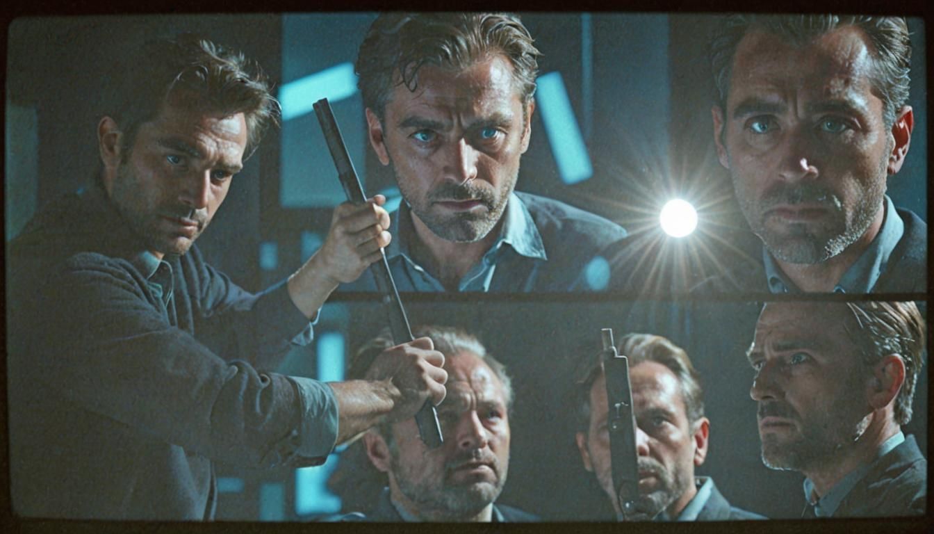 Noir Film Still: Man Watching TV in Dramatic Lighting