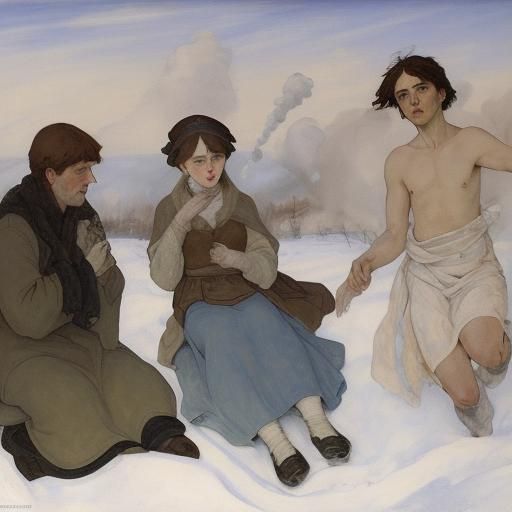 War Scene in Style of Serebriakova and Schiele