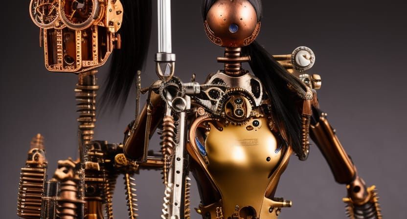 Clockwork Vampire Woman Steampunk Automaton in 8k