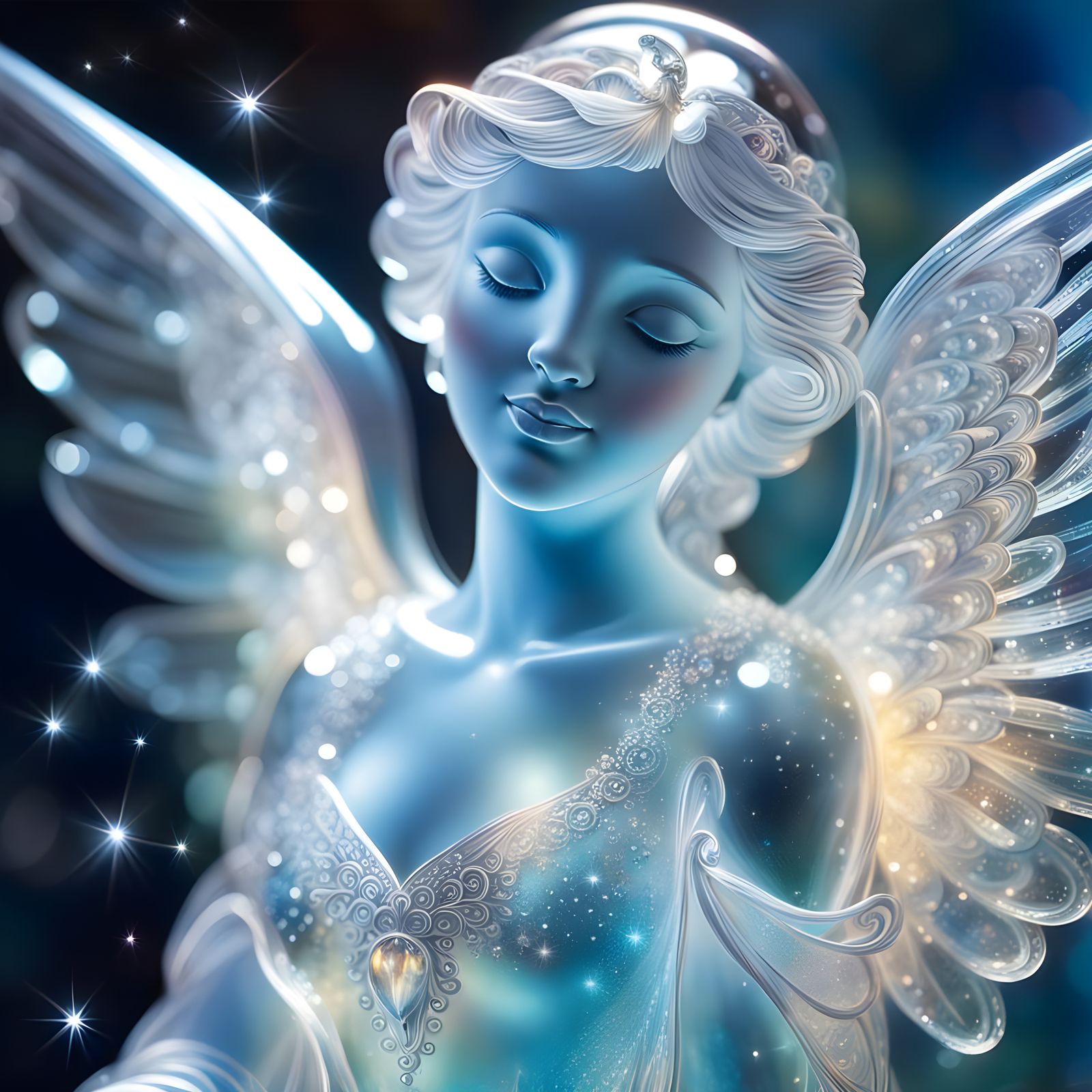 Frozen Glass Angel with Diamonds