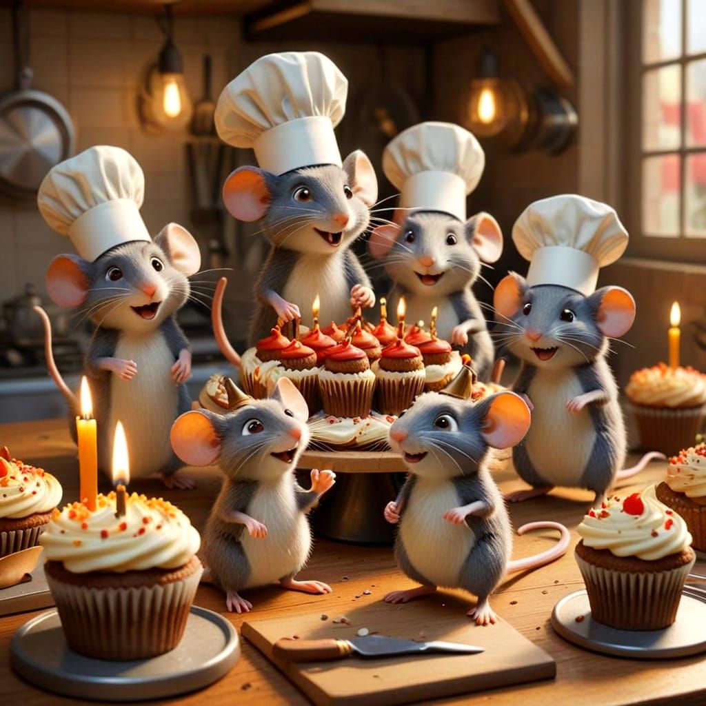 Whimsical Birthday Mice Celebrate in Animated Film Style
