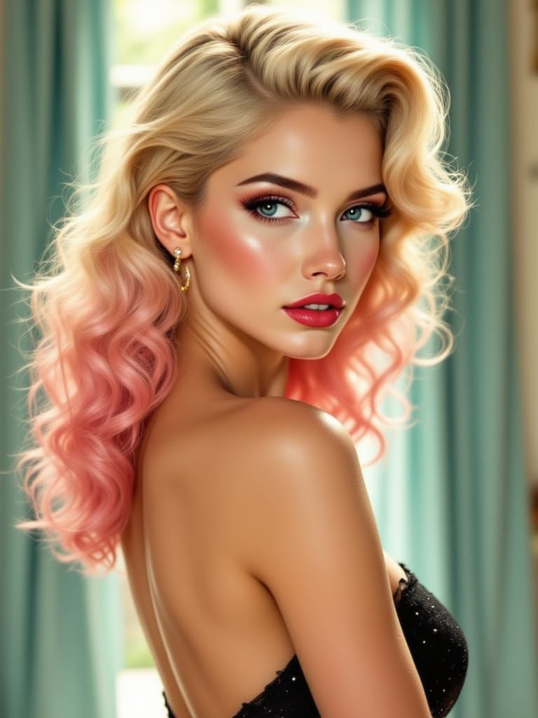 Pin-Up Woman With Pink Tipped Hair
