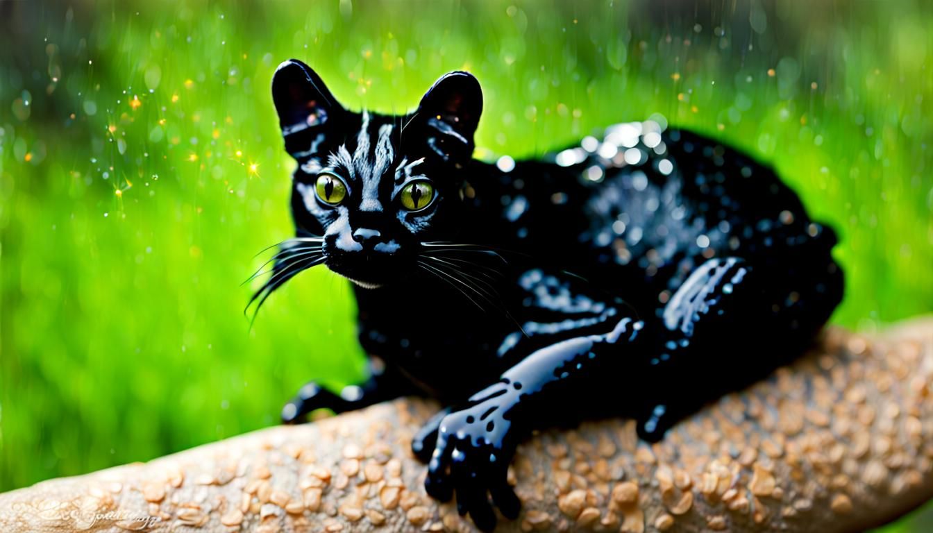 Furry Black Cat-Frog Hybrid Creature